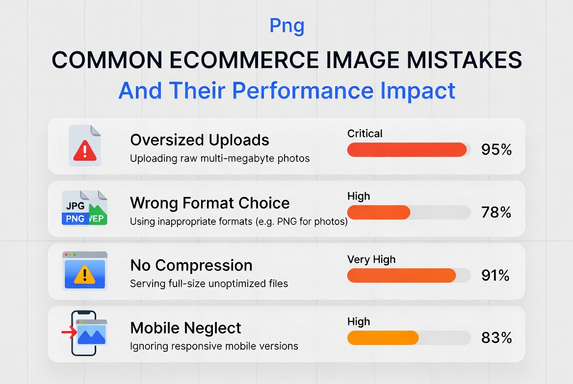 Chart showing common ecommerce image size mistakes and their impact