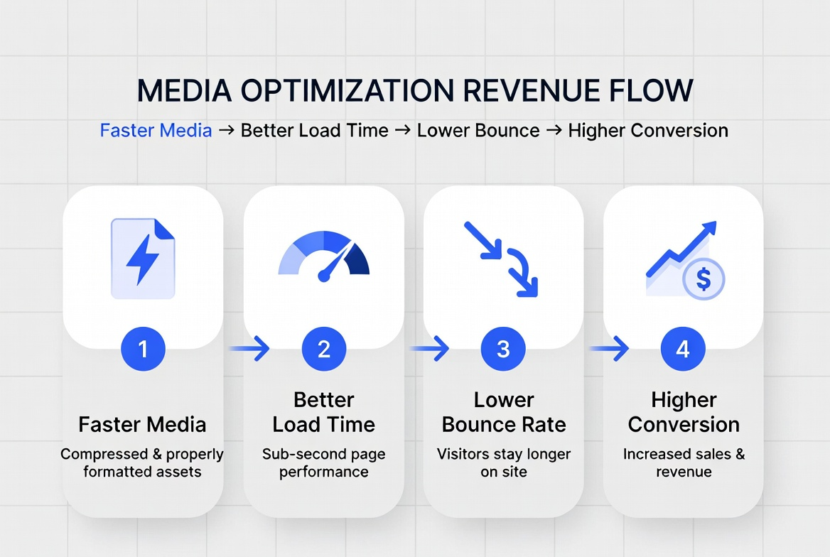 Flow diagram: faster media to lower bounce and higher conversion