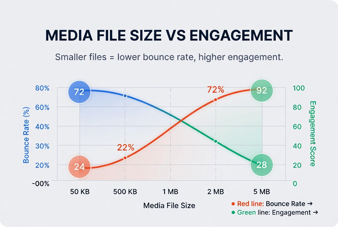 Chart showing relationship between media file size and bounce rate engagement