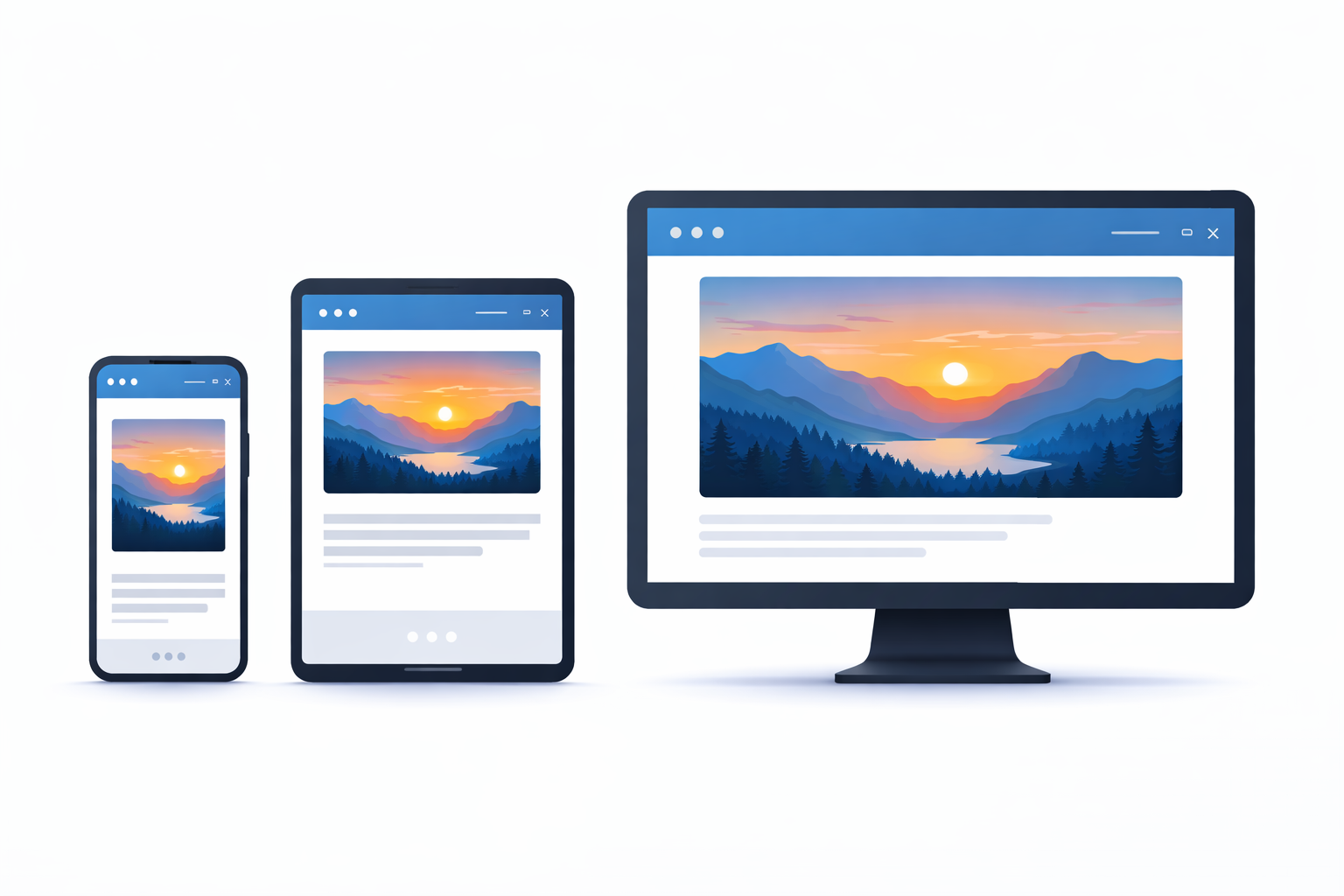 Example showing how responsive images adapt to mobile, tablet, and desktop screen sizes